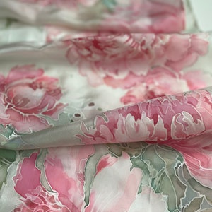Dusty pink woman silk scarf peonies print scarf hand painted silk scarf hand hemmed silk scarf gift idea for women TO ORDER image 8