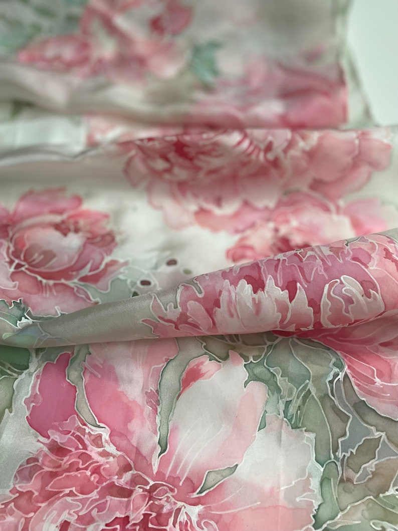 Dusty pink woman silk scarf peonies print scarf hand painted silk scarf hand hemmed silk scarf gift idea for women TO ORDER image 8