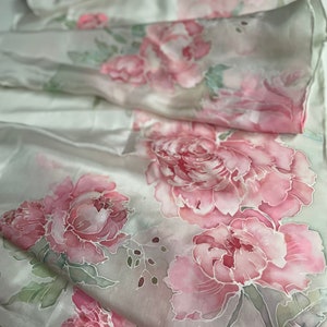 Dusty pink woman silk scarf peonies print scarf hand painted silk scarf hand hemmed silk scarf gift idea for women TO ORDER image 6