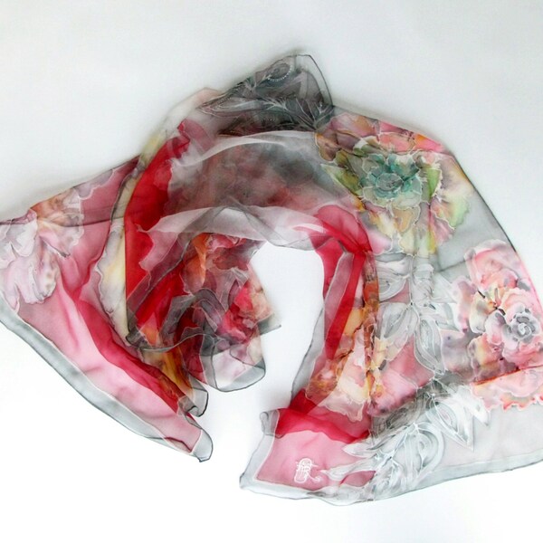 Silk scarf Marsala shade - spring scarf handpainted on silk - women neck scarf silk chiffon - Gift for mother of the groom or brides mother