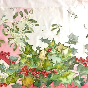 Silk scarf hand painted Holly berry, leaves Mistletoe plant Christmas symbol red and green silk scarf gift for Mom MADE TO ORDER image 5