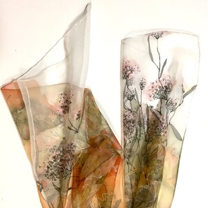 Silk scarf hand painted - woman silk scarves - Decorative leaves - yellow scarf - mossy scarf - floral silk scarf - Gift idea - TO ORDER image 7