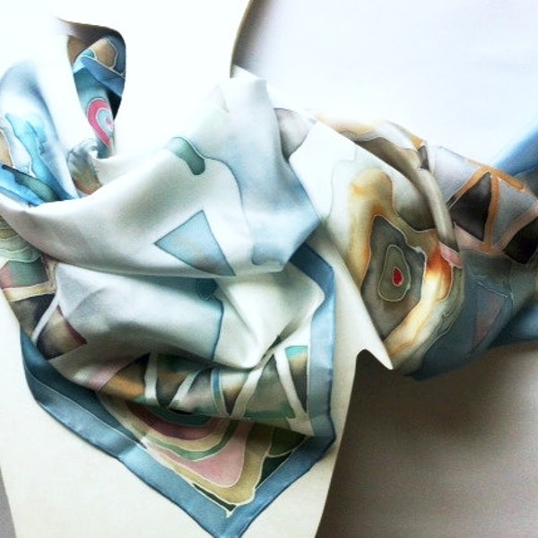 Scarf silk hand painted - blue scarf - hand painted collection- long scarf for women - silk shawl - 18 x 72 inch/ 180 x 45 cm size