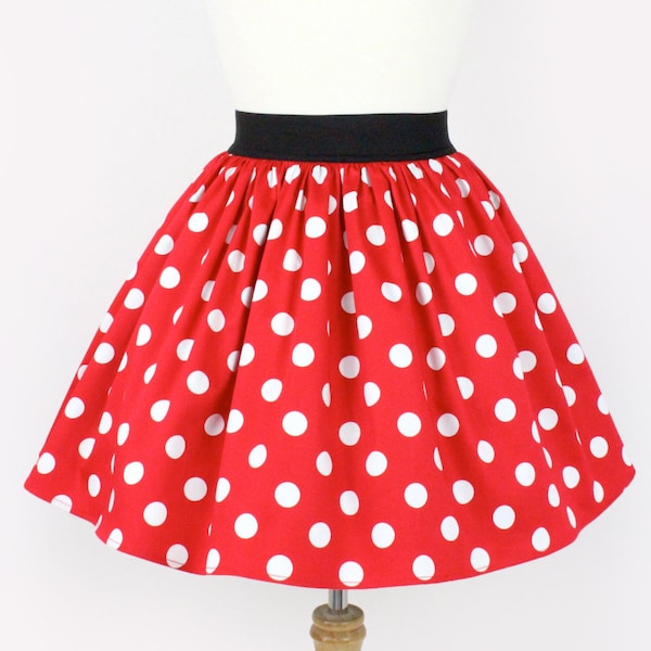 Falda elástica de corte A con lunares rojos y blancos de Minnie Mouse