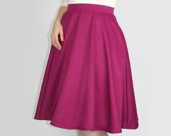 Vintage Inspired Circle Skirt, Flowy Fuchsia Circle Skirt With Pockets