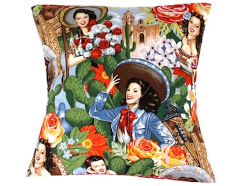 Mexican Senoritas  Pillow Cover Pillow Case 18 x 18