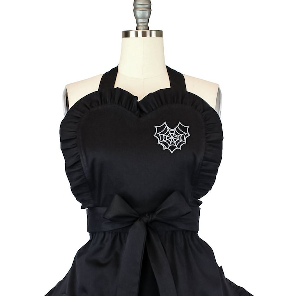 Spiderweb Heart Black Vintage Inspired Apron