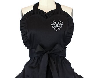 Spiderweb Heart Black Vintage Inspired Apron