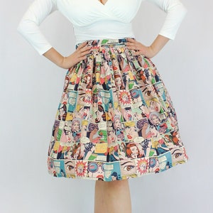 Pleated Comic Circle Skirt With Pockets XS-3XL