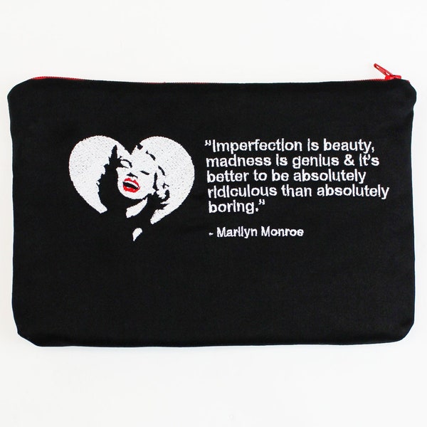Embroidered Quotes Wallet Coin Make-up Pouch 9" x 6" - Marilyn Monroe