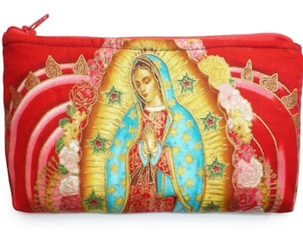Mexican Virgin Mary Guadalupe wallet coin purse rockabilly- w/zipper Big enough 4 Make-up