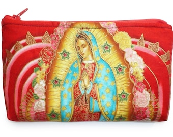 Monedero mexicano Virgen María Guadalupe Monedero rockabilly con cremallera Lo suficientemente grande para 4 maquillajes