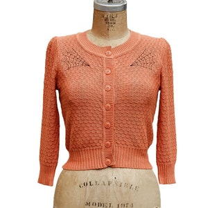 Embroidered Orange Knit Sweater Cardigan Spiderweb Rockabilly Button Up Sweater image 1
