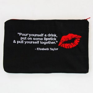 Embroidered Quotes Wallet Coin Make-up Pouch 9" x 6" - Red LIps