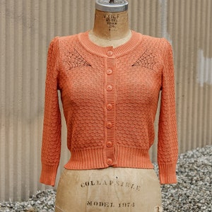 Embroidered Orange Knit Sweater Cardigan Spiderweb Rockabilly Button Up Sweater image 2