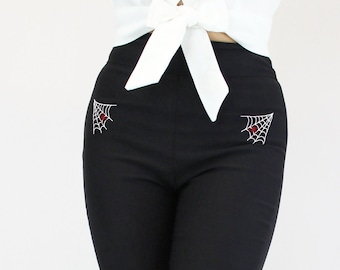 Pin Up Pants, Spiderweb Cigarette Pants XS-3XL