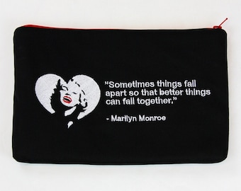 Embroidered Quotes Wallet Coin Make-up Pouch 9" x 6" - Marilyn Monroe