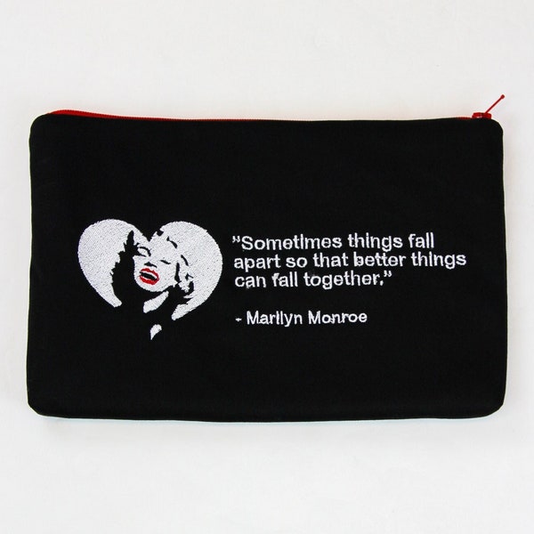 Embroidered Quotes Wallet Coin Make-up Pouch 9" x 6" - Marilyn Monroe