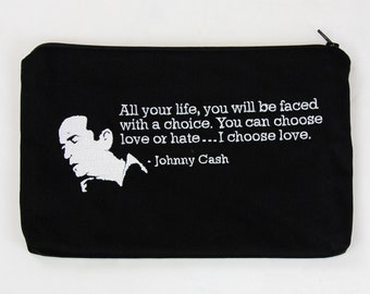 Embroidered Quotes Wallet Coin Make-up Pouch 9" x 6" - Johnny Cash