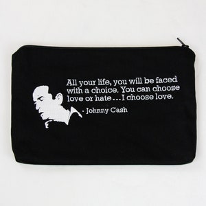 Monedero con citas bordadas, estuche para maquillaje, 23 x 15 cm - Johnny Cash