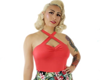 Coral Criss Cross Halter Top XS-3XL