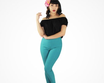 Teal High Waist Cigarette Pants XS-3XL