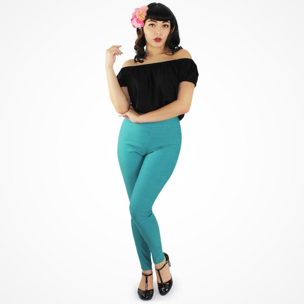 Teal High Waist Cigarette Pants XS-3XL