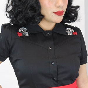 Skulls and Roses Black Western Rockabilly Women Top XS-3XL