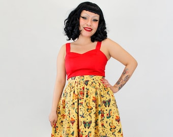 Halloween Pleated Circle Skirt - Mustard Vintage Tattoos