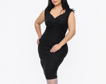 Sleeveless Fitted Vintage Inspired Hollywood Black Pencil Dress XS-3XL