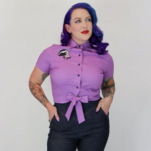 Embroidered Bride of Frankenstein Lavender Knot Top