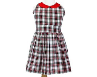 Vestido plisado navideño a cuadros rojos y verdes para niñas, listo para enviar (tallas 2T, 4T, 6T, 8T, 10T) / Niñas pequeñas / Vestido para niñas pequeñas