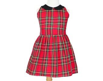 Vestido plisado navideño a cuadros para niñas, listo para enviar (tallas 2T, 4T, 6T, 8T, 10T)