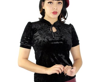 Crushed Velvet Black Keyhole Top