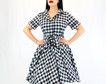 Holiday Black and White Plaid Flannel Rockabilly Circle Dress