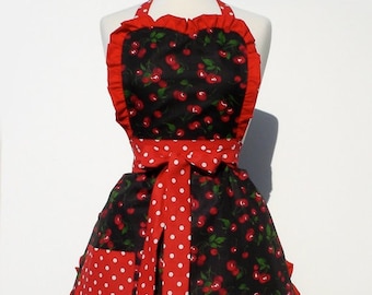 Red Retro Cherries and Polkadots Apron