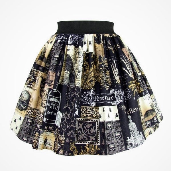 Edgar Allen Poe Inspired A-line Elastic Skirt Black