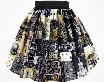 Edgar Allen Poe Inspired A-line Elastic Skirt Black