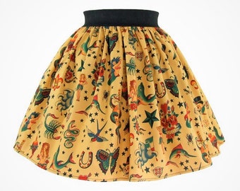 Mustard Tattoo A-line Elastic Skirt