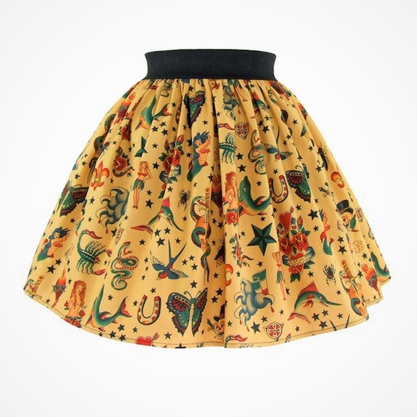 Mustard Tattoo A-line Elastic Skirt