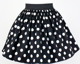 Black & White Polkadots A-line Elastic Skirt