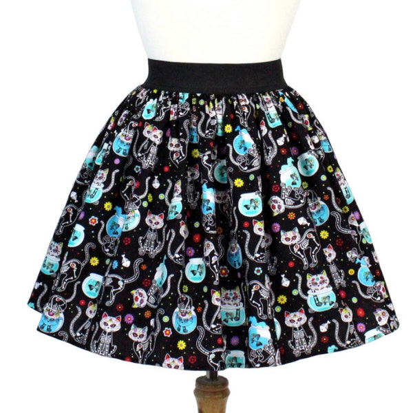 Day of the Dead Kitty A-line Elastic Skirt