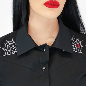 Spiderwebs and Spider Black Western Rockabilly Women Top XS-3XL