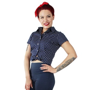 Blue Polka Dot Knot Top XS-4XL