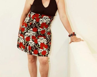 Skulls & Roses Halter Rockabilly Dress