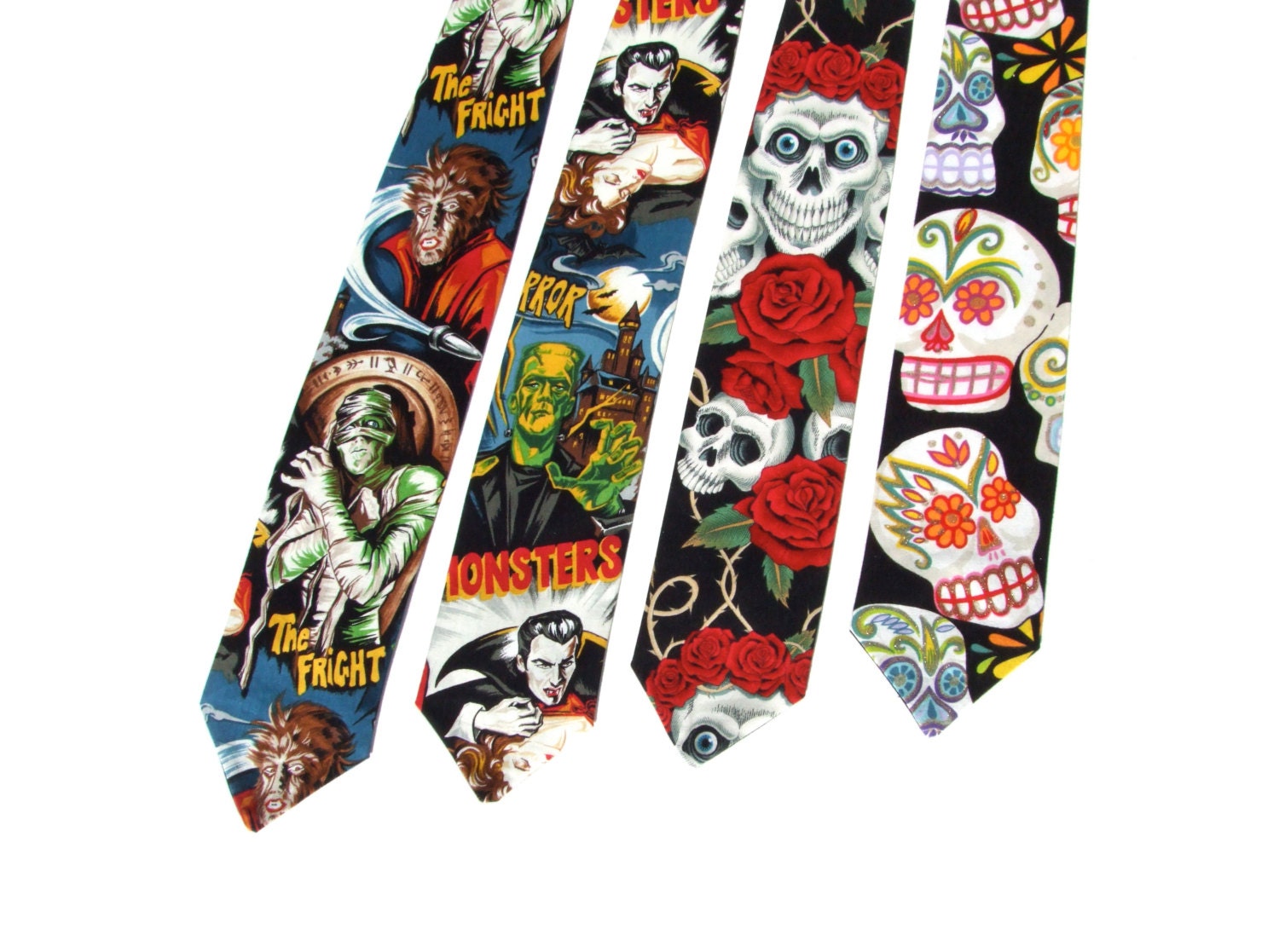 Skull and Roses Day of the Dead Necktie Mens Tie - Etsy