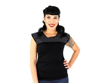 Black and White Polkadots Vintage Inspired Top