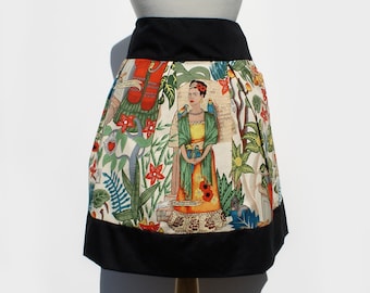 Falda retro de inspiración mexicana Frida beige con banda de satén grueso