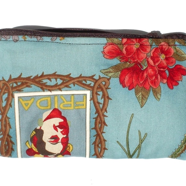 Viva Frida Art Blue Mexican Novelty wallet coin purse- w/zipper Big enough 4 Make-up