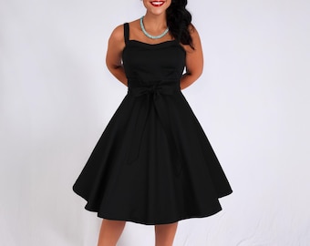 Vestido negro de tirantes de inspiración vintage / Rockabilly, vestido pin-up de escote corazón para picnic con bolsillos XS-3XL